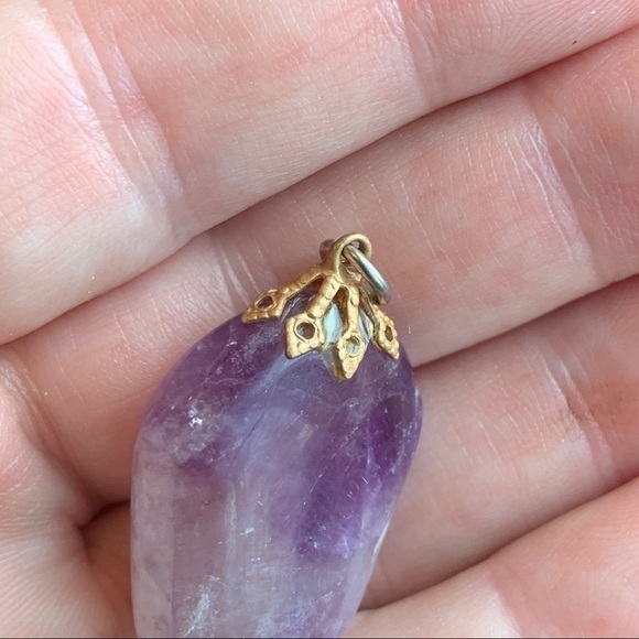 Vintage | Purple Natural Stone Gold Tone Screwback Earrings & Pendant (no chain) - Picture 8 of 16